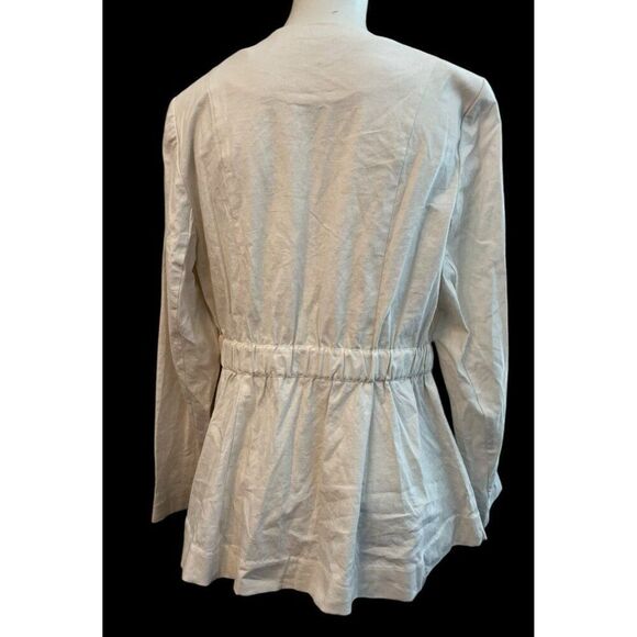 Lane Bryant 14 Linen Blend Utility Jacket White Belted Pockets Elastic Waist NWT - Picture 4 of 6